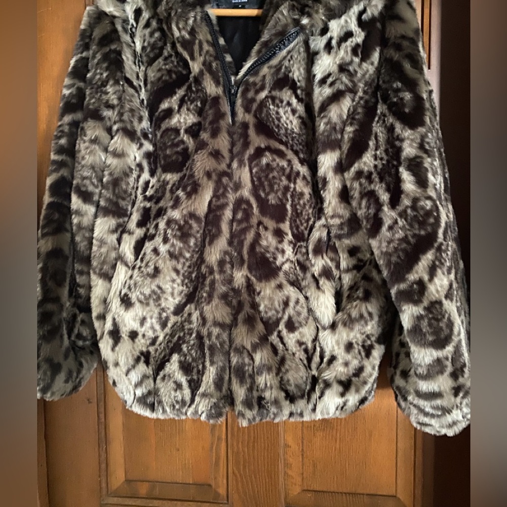 GHOST LEOPARD FAUX FUR HOODED PARKA